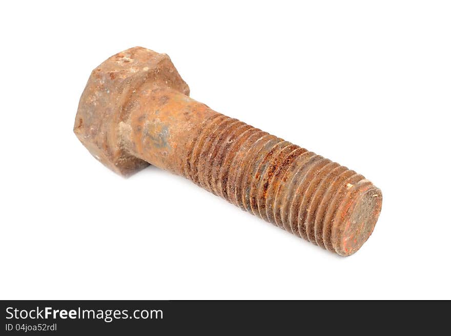 An old rusty metal bolt on a white background