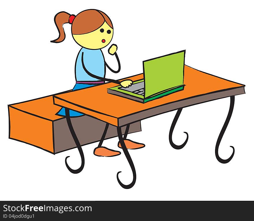 An illustration of a girl using a green laptop. Vector .ai8 file. An illustration of a girl using a green laptop. Vector .ai8 file