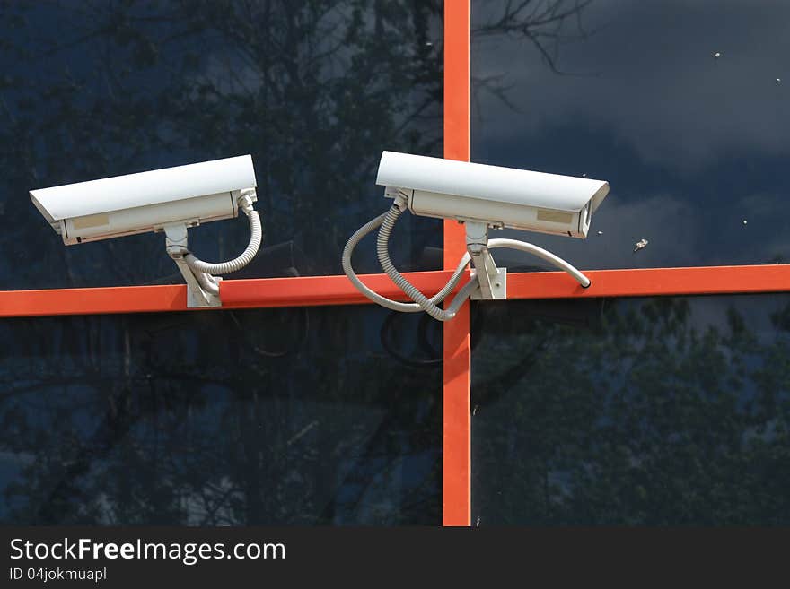 Video cameras for monitoring situation at the entrance to the building. Video cameras for monitoring situation at the entrance to the building