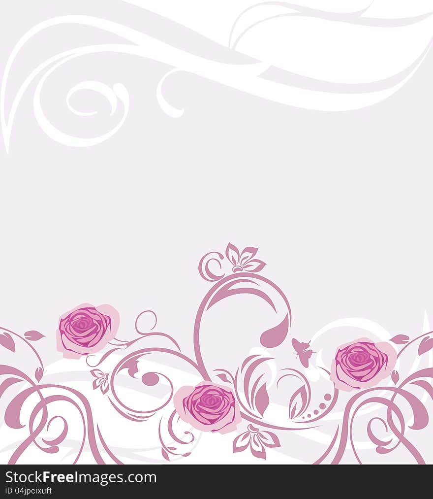 Ornamental background with pink roses. Illustration