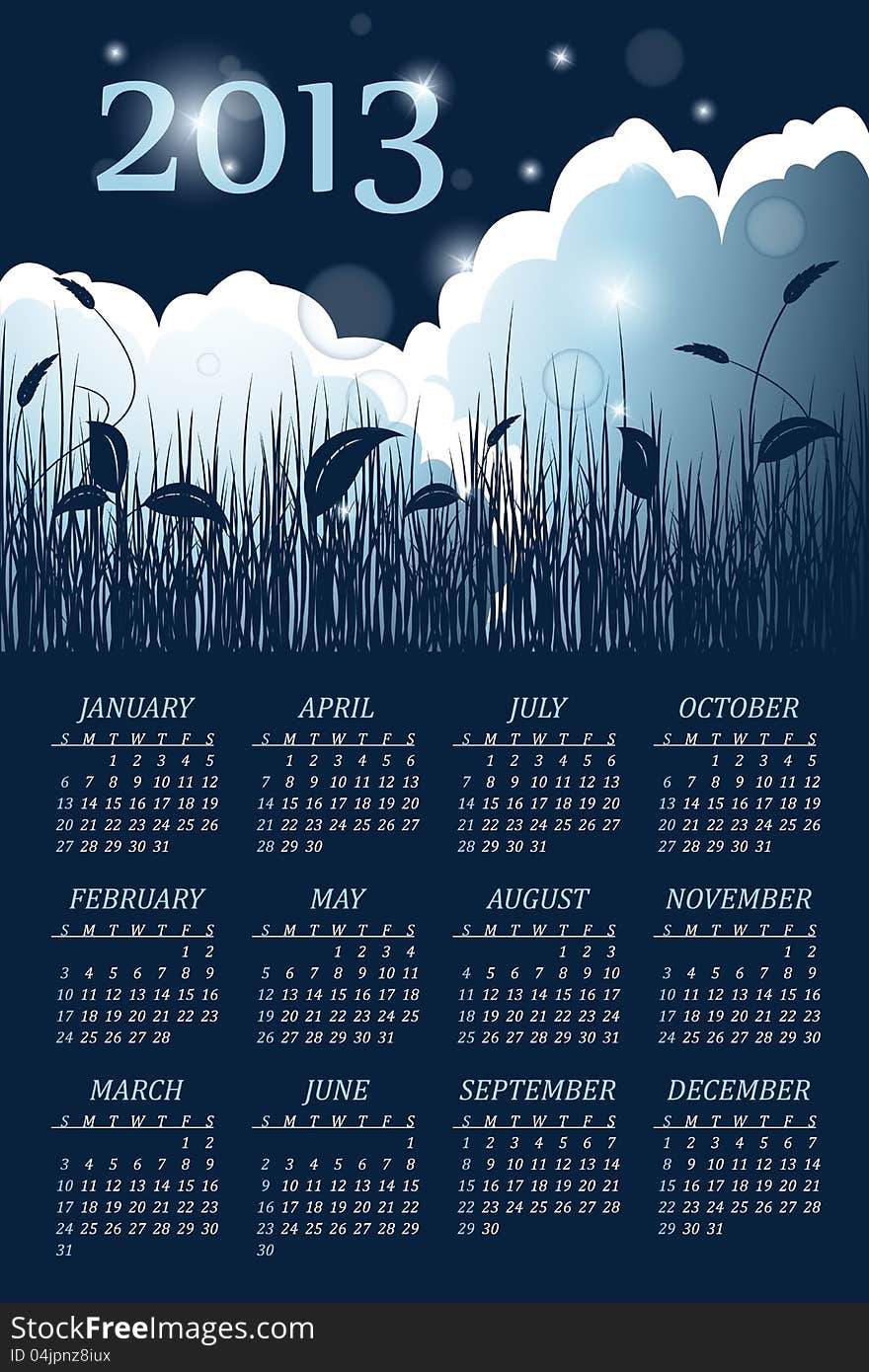 Faity floral vector calendar for 2013 year. Eps10. Faity floral vector calendar for 2013 year. Eps10