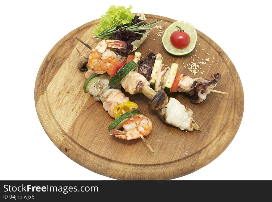 Skewers of seafood