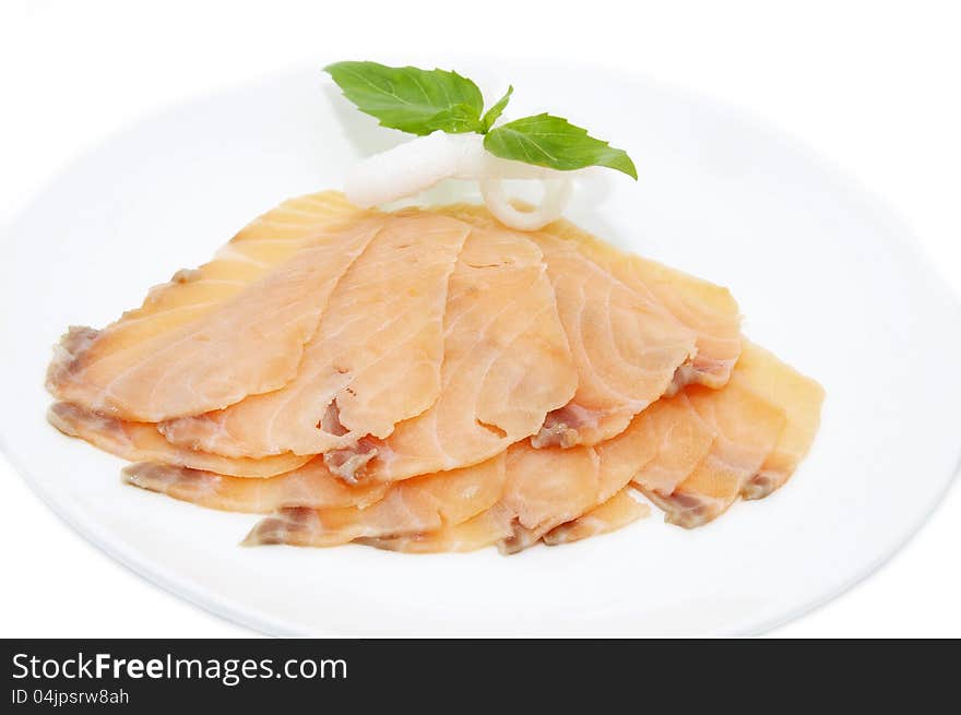 Sliced ​​fish salmon on white background. Sliced ​​fish salmon on white background