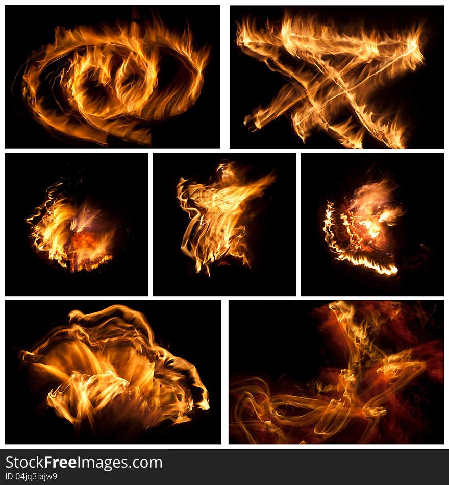 Collage of various shapes of fire. Collage of various shapes of fire.