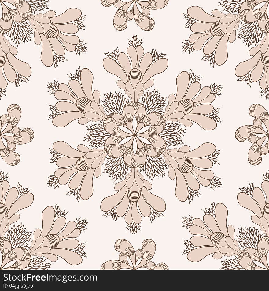 Vector vintage ethnic floral pattern with beige flowers. Vector vintage ethnic floral pattern with beige flowers