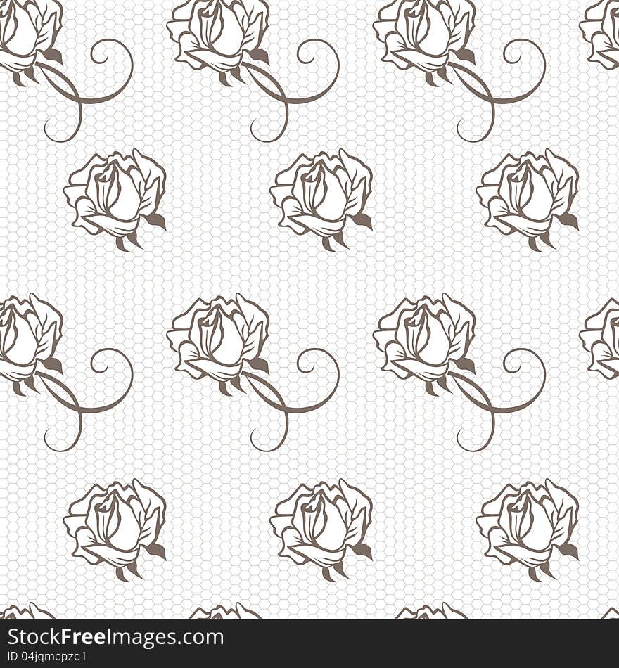 Elegant lace  pattern with roses, grey on white