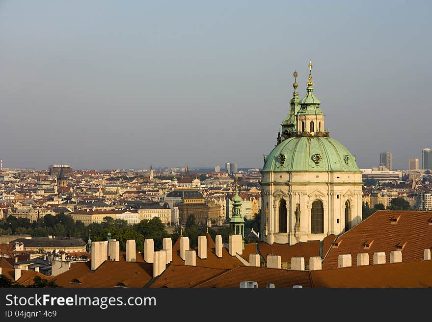 Church with green domes in prague