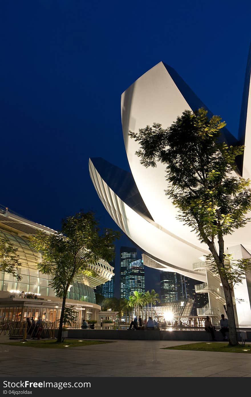 Landmarks in Singapore at dusk