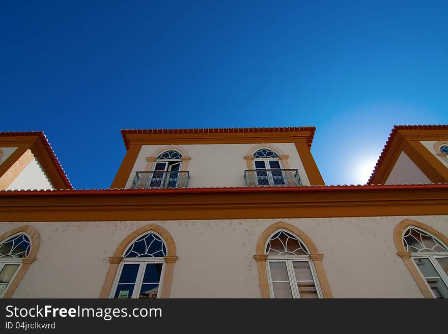 Decorative house facade in northern Portugal with a clear and sunny sky