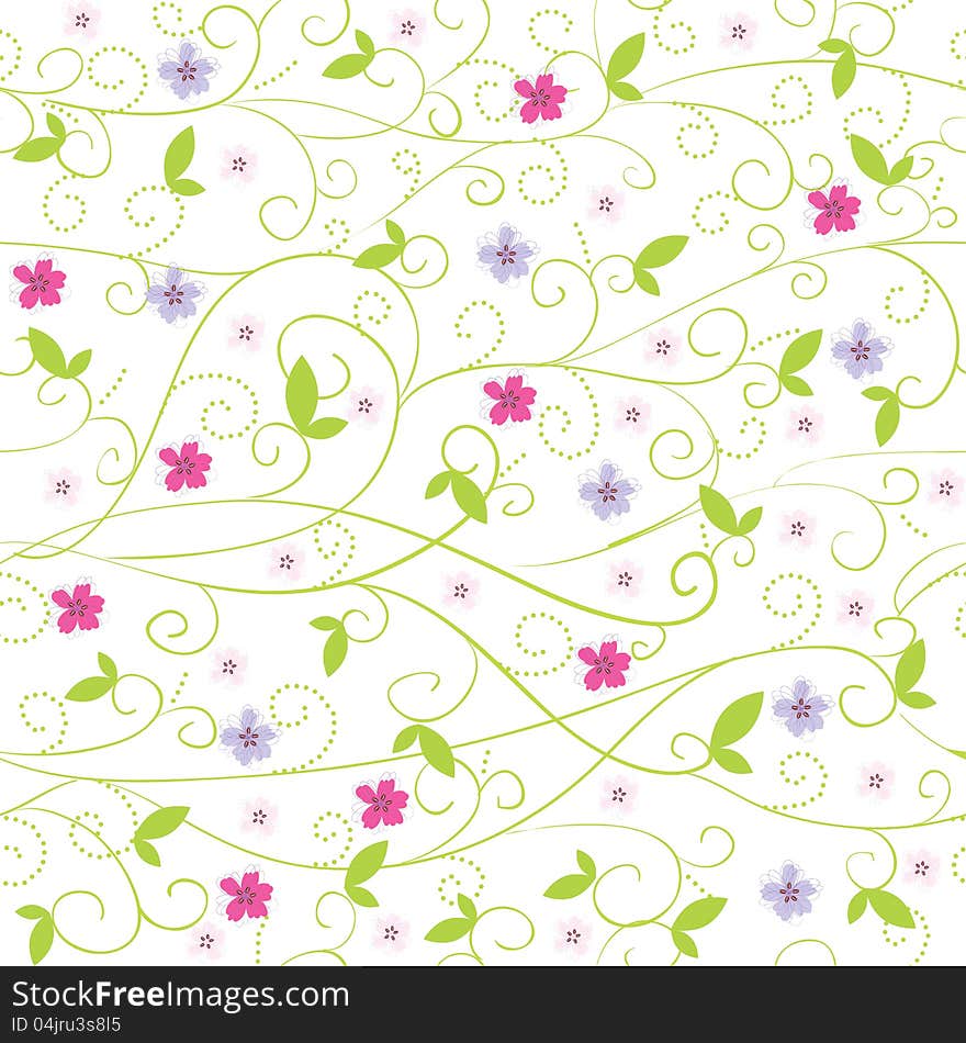 Delicate vector seamless summer background with flowers and leaves for girls. Delicate vector seamless summer background with flowers and leaves for girls