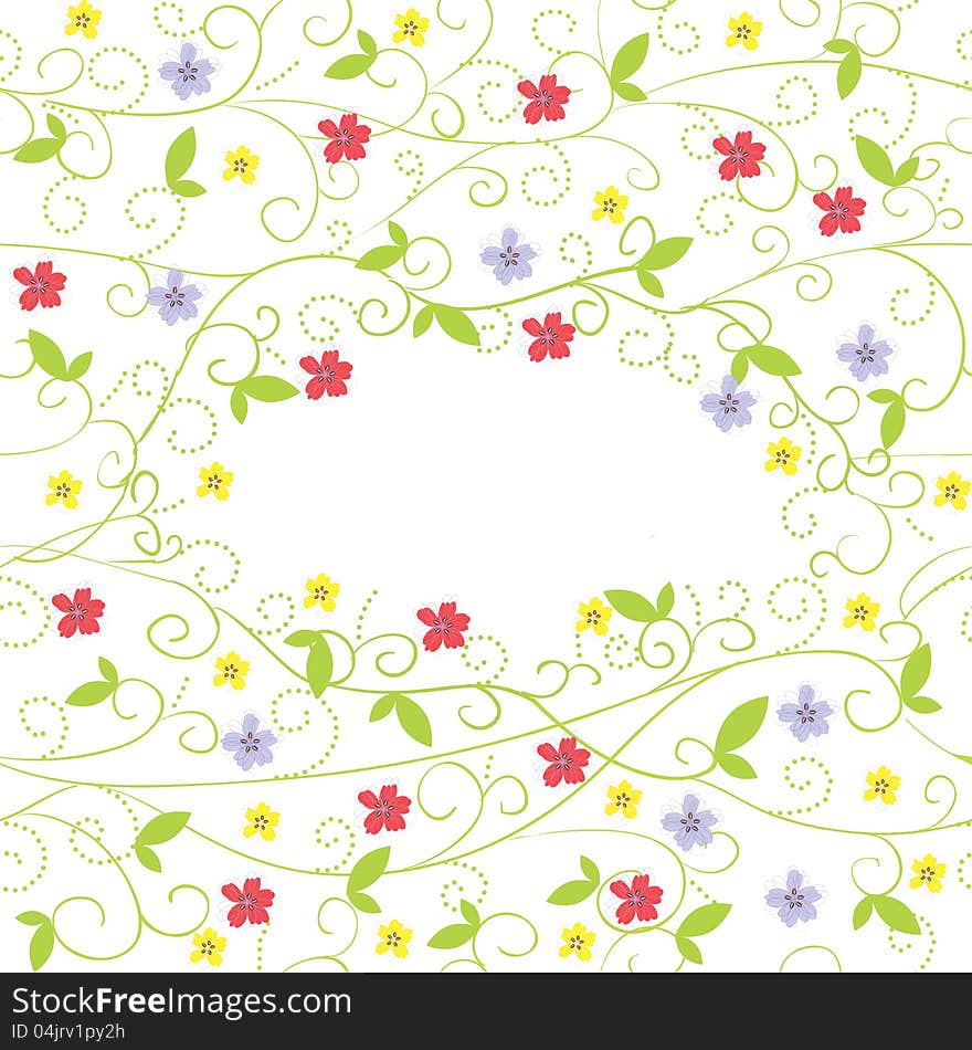 Vector summer background with flowers and leaves for card and invitation with place for text. Vector summer background with flowers and leaves for card and invitation with place for text