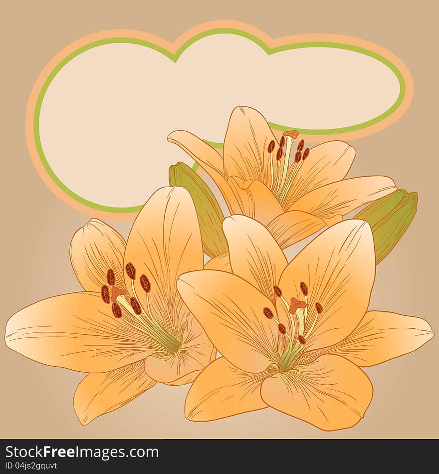 Vector illustration for greeting card with lilies. Vector illustration for greeting card with lilies.