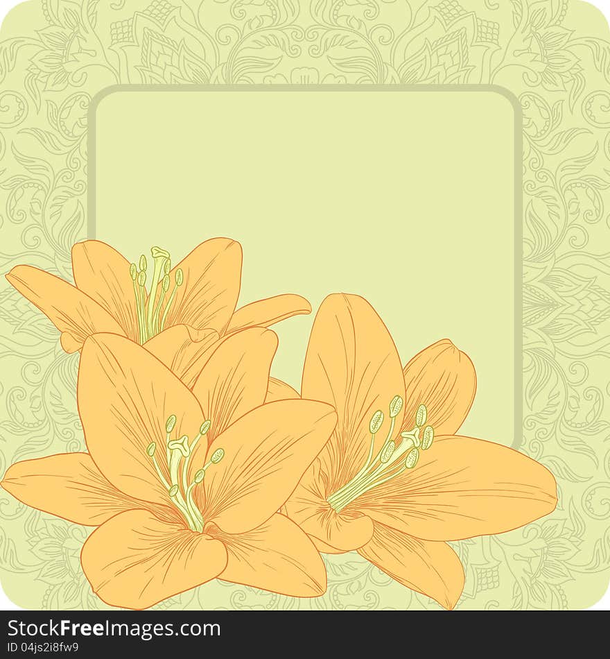 Vector illustration for greeting card with lilies. Vector illustration for greeting card with lilies.