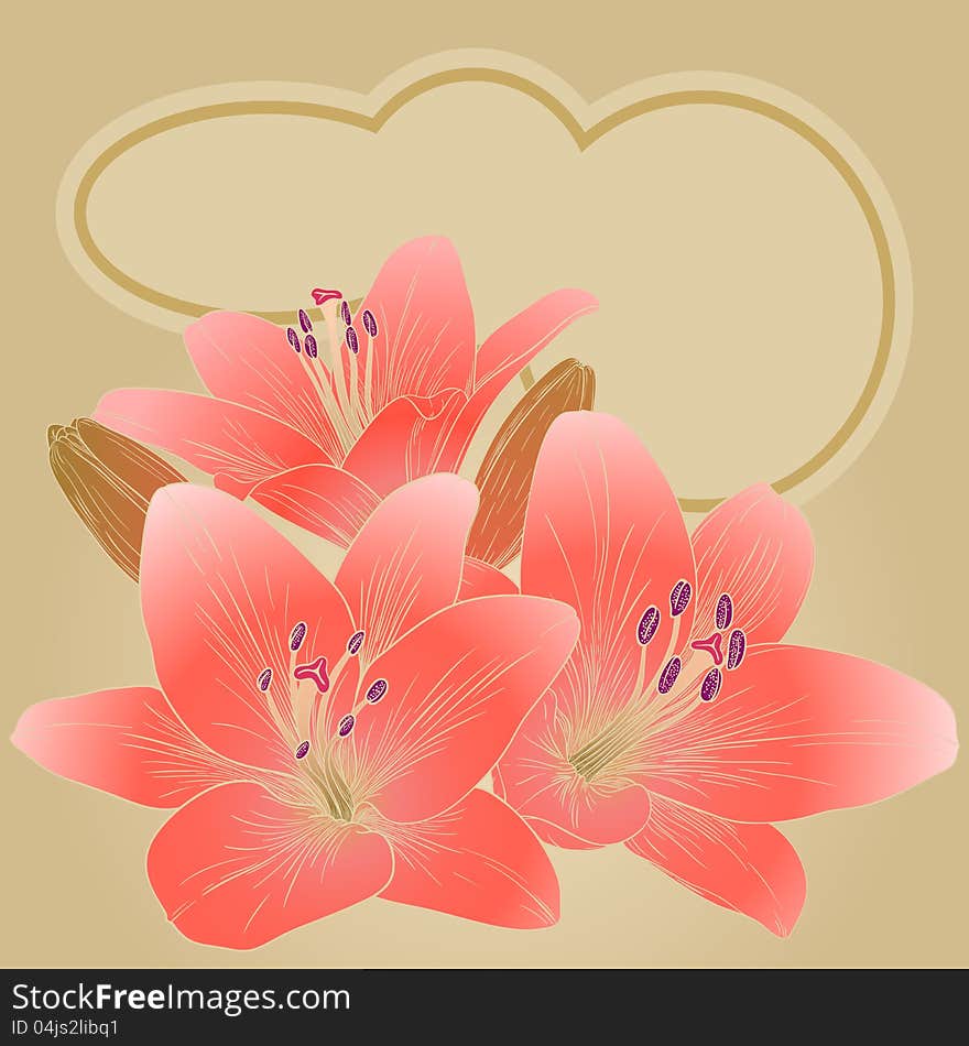 Vector illustration for greeting card with lilies. Vector illustration for greeting card with lilies.