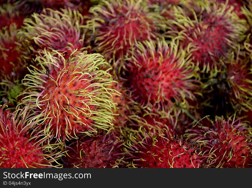 A bunch of sweet rambutan in the basket