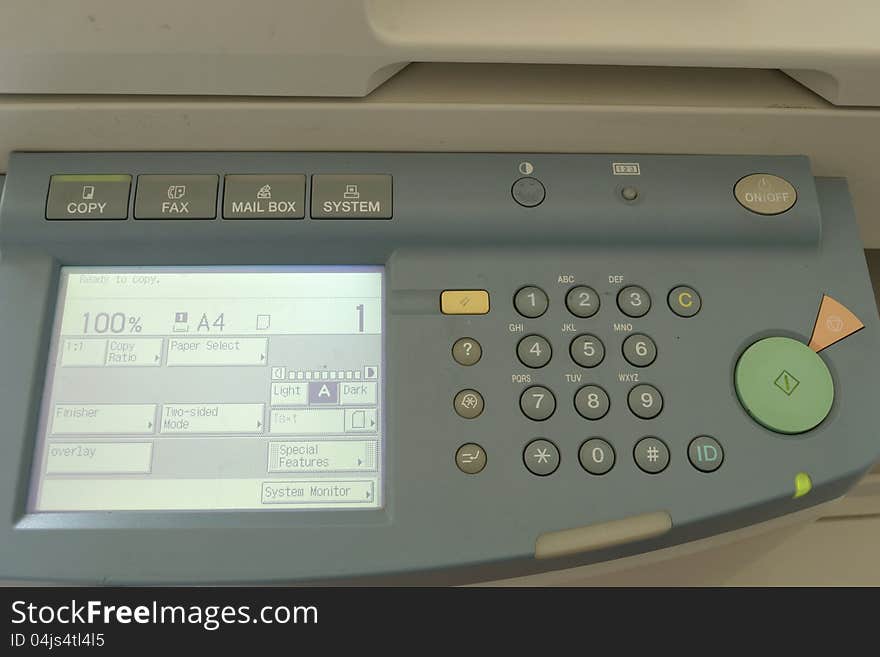 Close up of control panel of copy machine