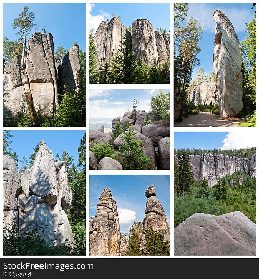 Collage of one of the greatest and wildest stone towns in the Middle Europe located in the Czech Republic. Collage of one of the greatest and wildest stone towns in the Middle Europe located in the Czech Republic.