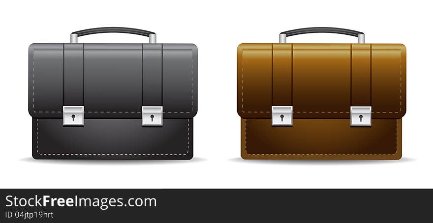 Black and brown leather briefcases with locks. Black and brown leather briefcases with locks