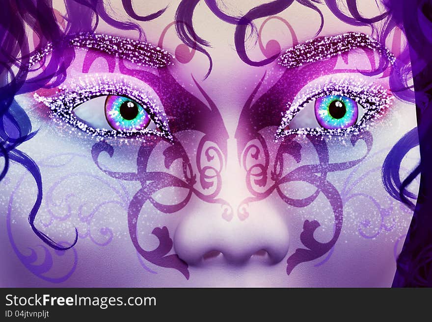 Fantasy woman face with Creative Fashion Art make up. Fantasy woman face with Creative Fashion Art make up.