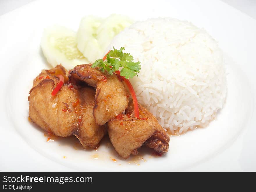 Fried fish three flavors and rice. Fried fish three flavors and rice