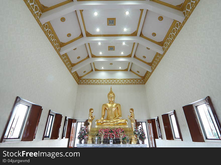 Golden Buddha image at beautiful church in thailand