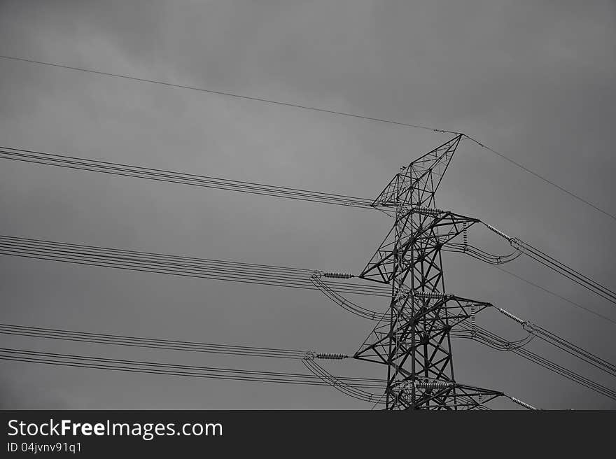 High voltage towers in storm. High voltage towers in storm.