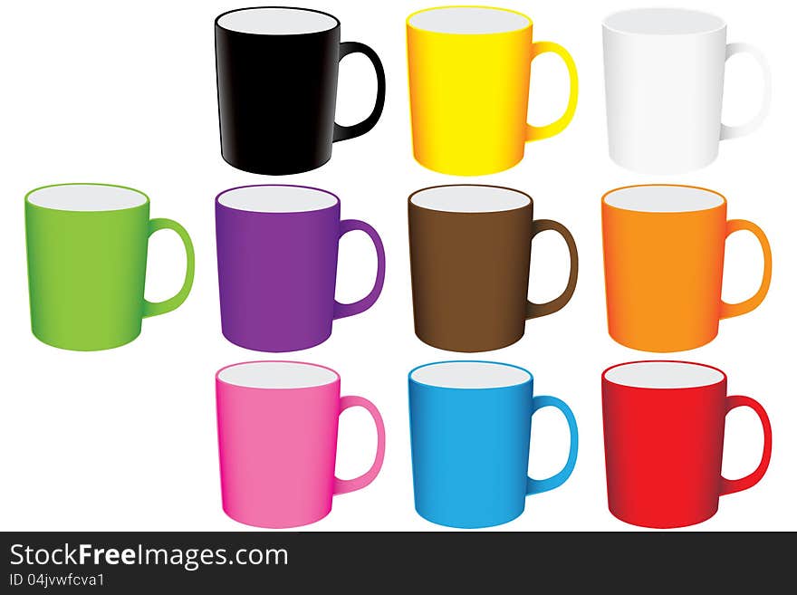 Set of 10 colorful isolated mugs. Set of 10 colorful isolated mugs