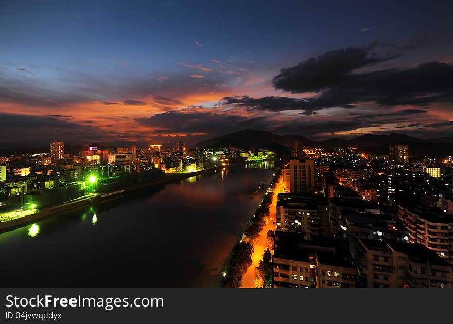 View of shaoguan city at night. View of shaoguan city at night