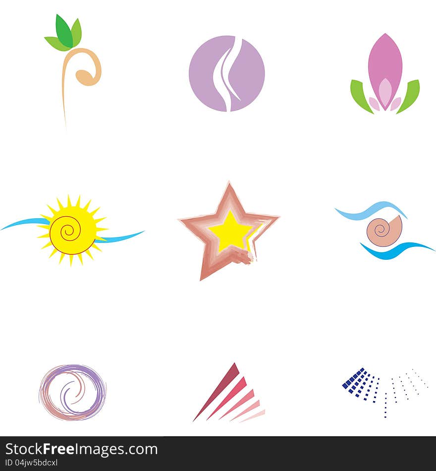 Set of isolated nature symbols/icons. Set of isolated nature symbols/icons