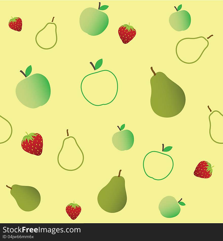 Seamless yellow pattern with fruits . Seamless yellow pattern with fruits .