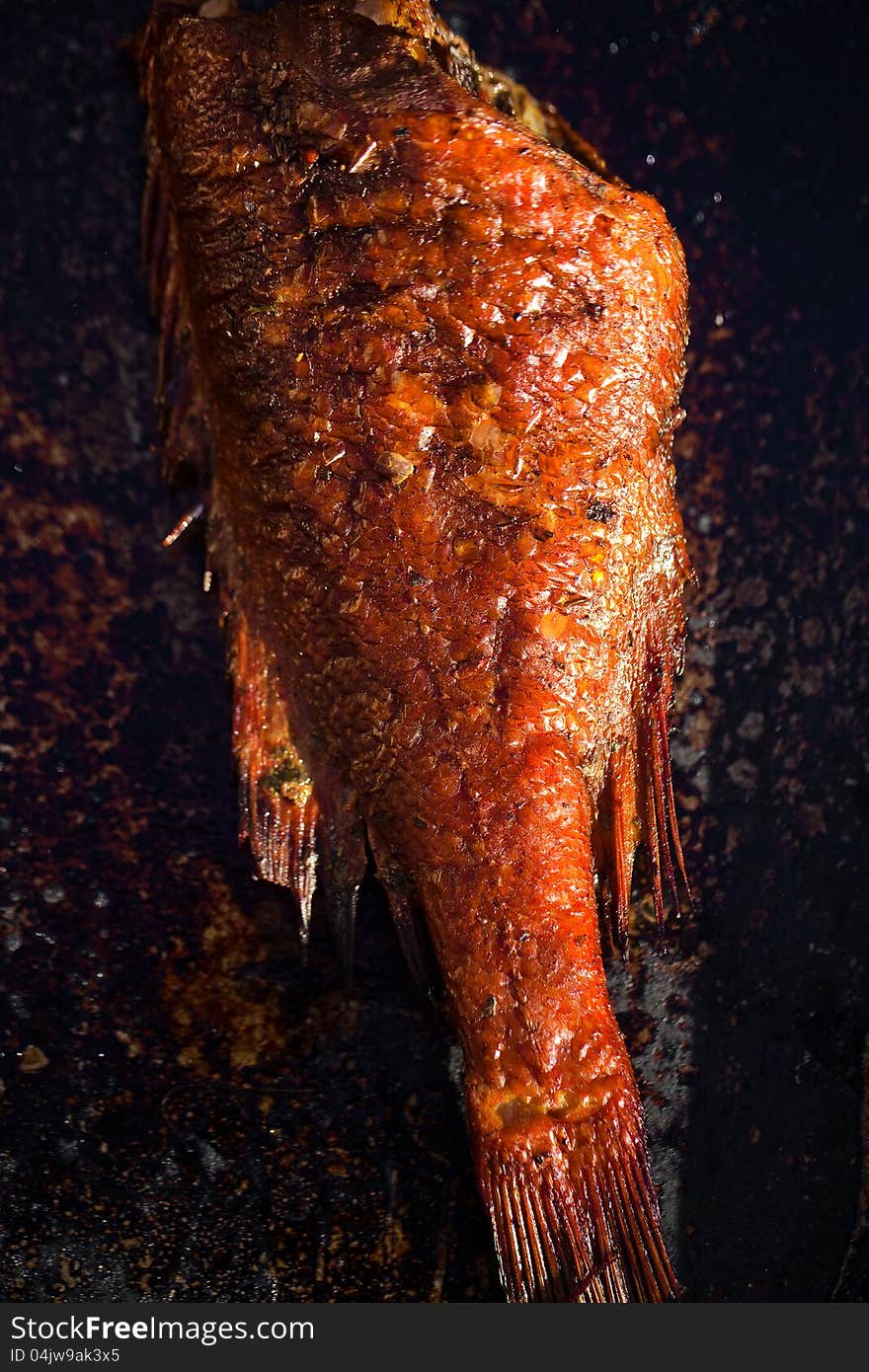 Smoked mackerels on pan closeup. Smoked mackerels on pan closeup