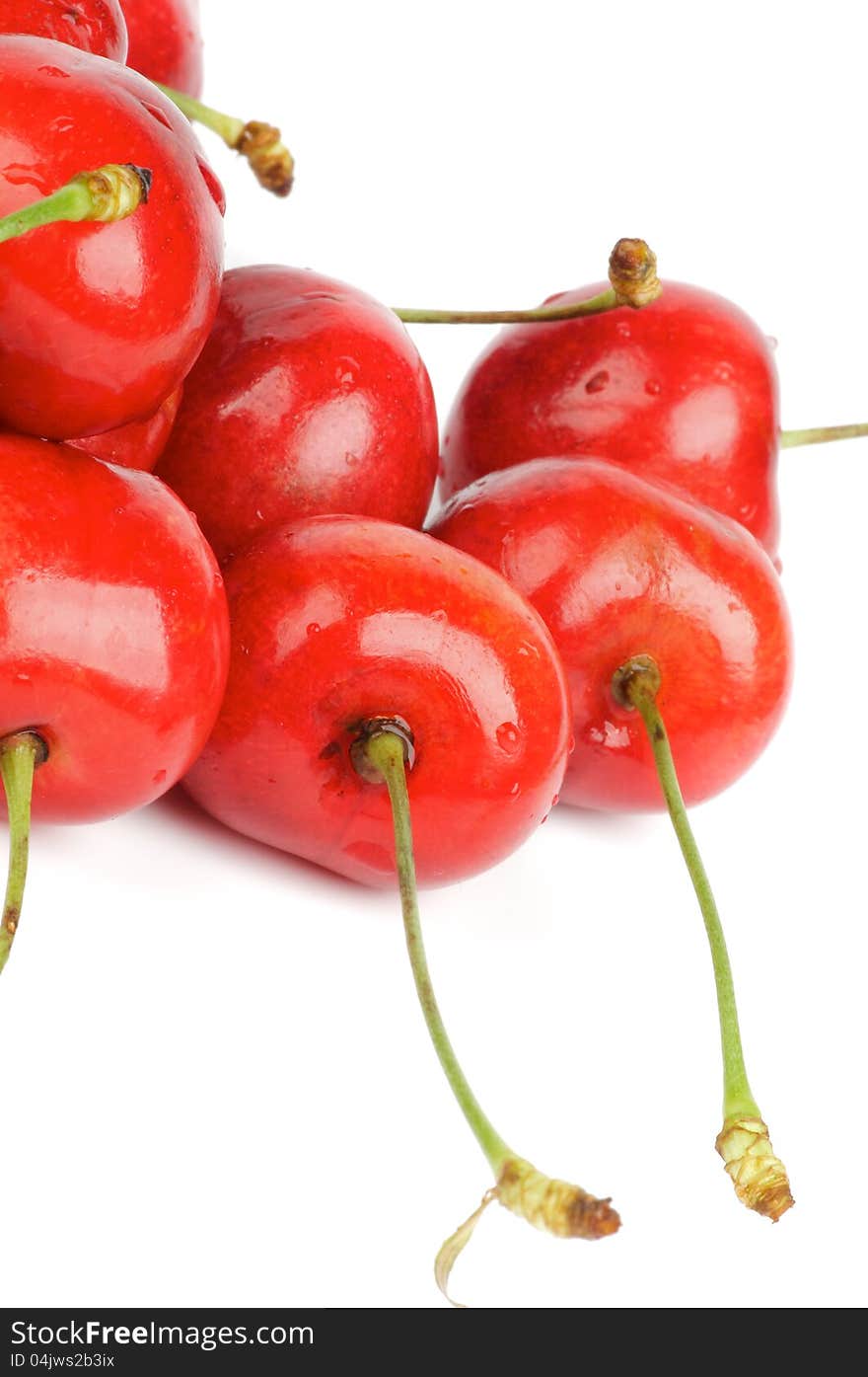 Fresh Ripe Cherry close up on white background