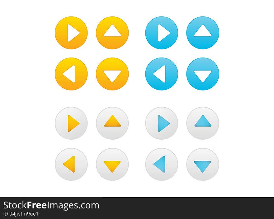 Set of arrow icons in blue and yellow color. Set of arrow icons in blue and yellow color