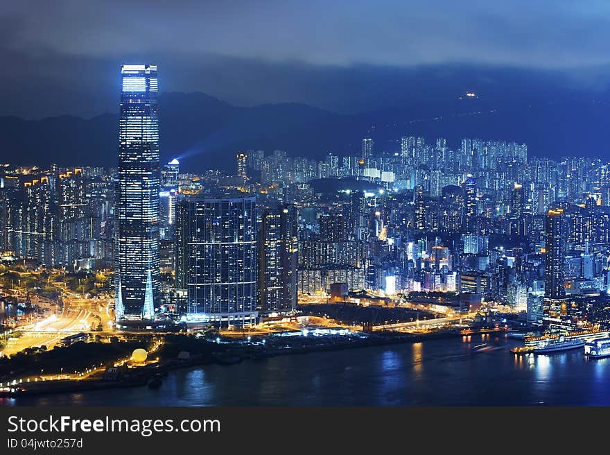 View of Victoria harbor from the peak at Hong Kong