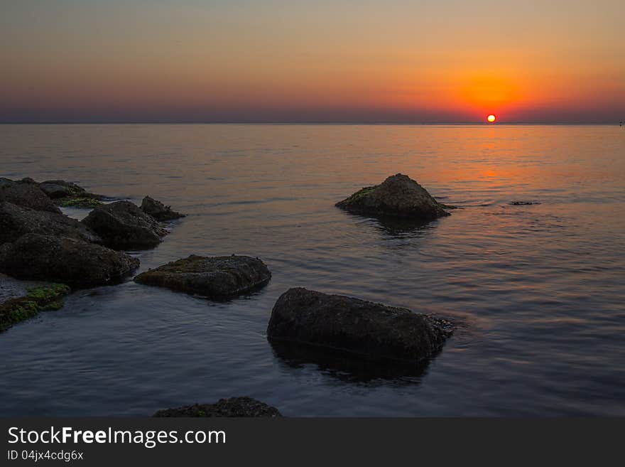 Sea sunrise in the Ancona beach, Marche