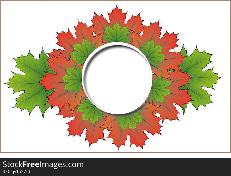 Maple leaf in green and orange color , in nice round shape with empty space in center. Maple leaf in green and orange color , in nice round shape with empty space in center.