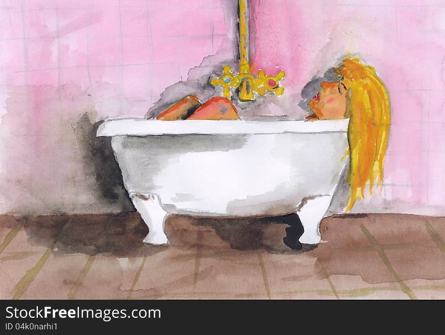 Girl bathing in a tub