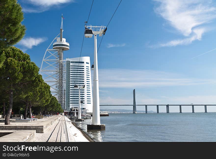 Tegos river with Vasco da Gama tower