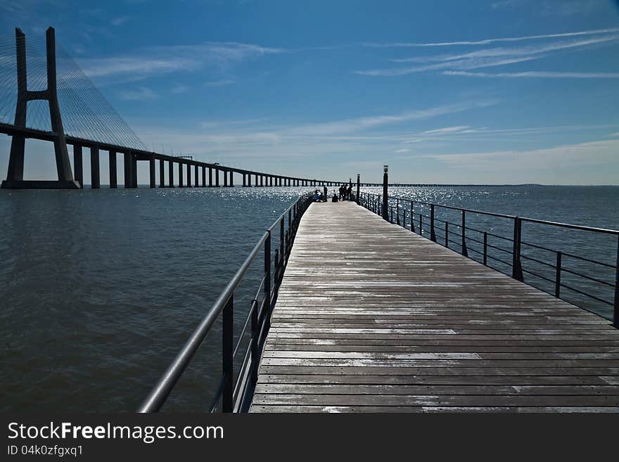 Fishermen near the Vasco da Gama bridge, Lisbon