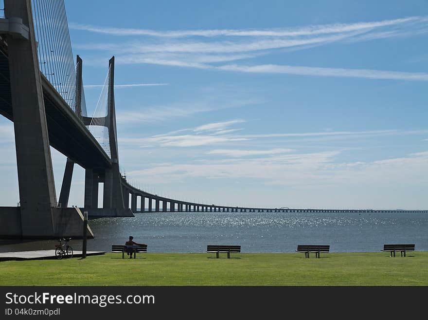 Vasco da Gama bridge in Lisbon, Postugal