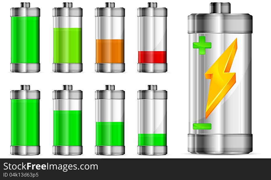 Battery with level indicator, energy concept, vector illustration