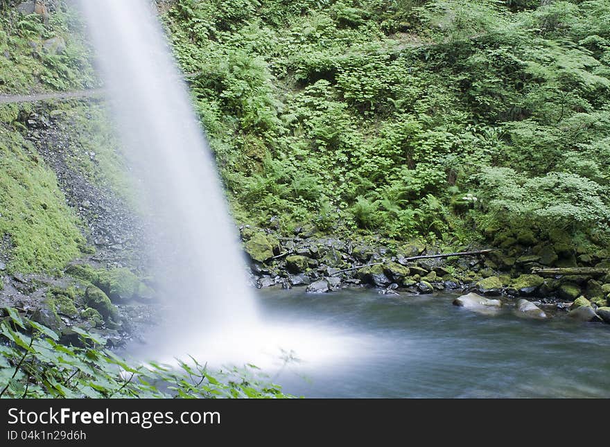 Horse Tail hiking trail, this is Pony Tail Falls, just outside of Multnomah Falls in the Columbia Gorge of Oregon. Horse Tail hiking trail, this is Pony Tail Falls, just outside of Multnomah Falls in the Columbia Gorge of Oregon.