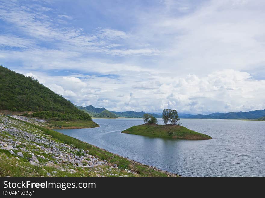 Landscape with dam lake