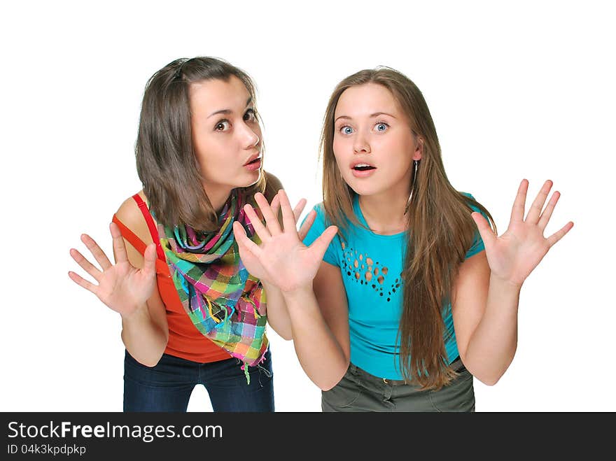 Two girls on white background