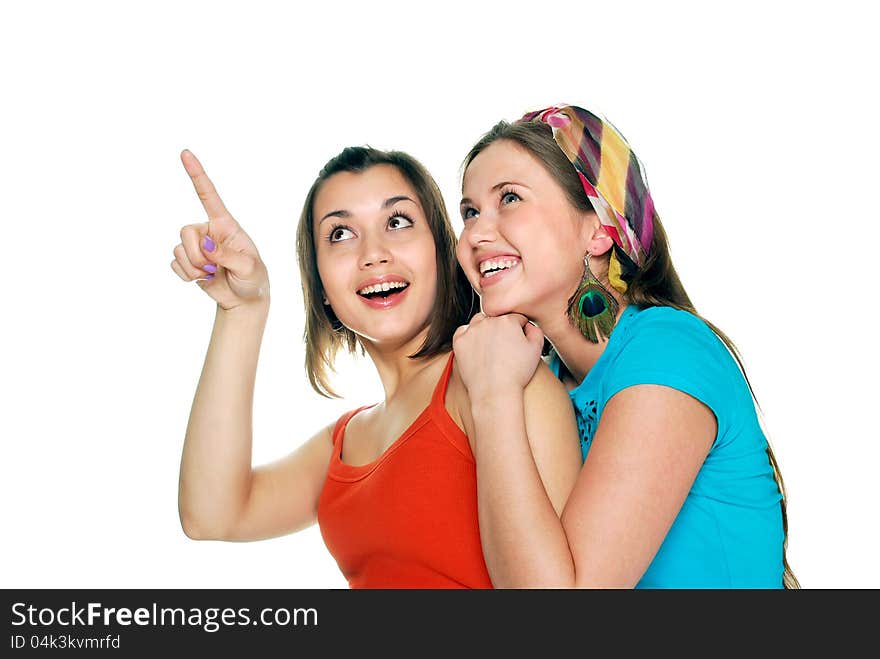 Two girls on white background