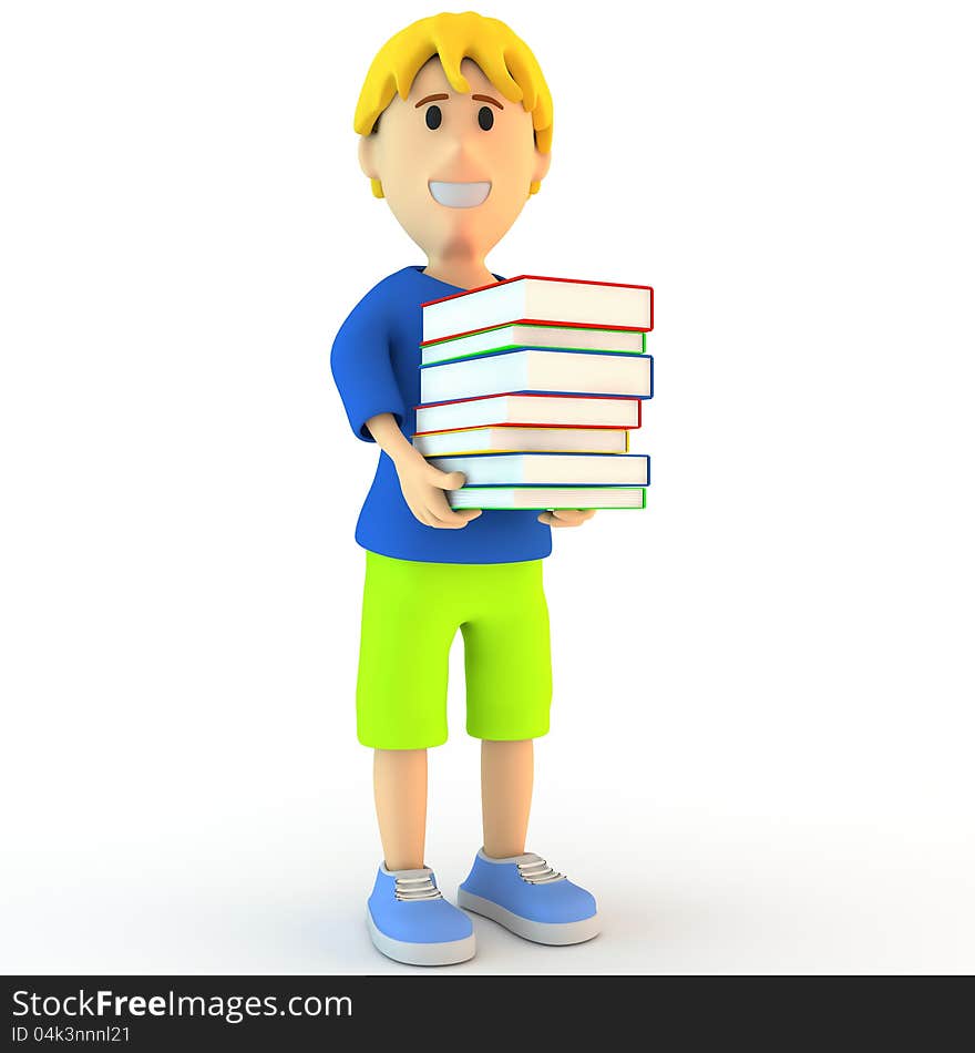 3d cartoon school boy