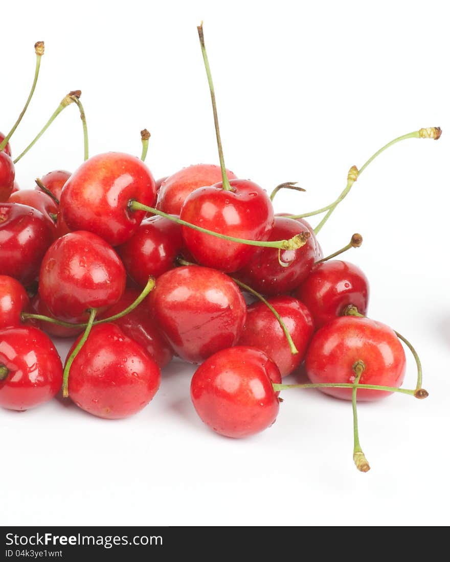 Heap of Fresh Ripe Sweet Cherry  on white background. Heap of Fresh Ripe Sweet Cherry  on white background