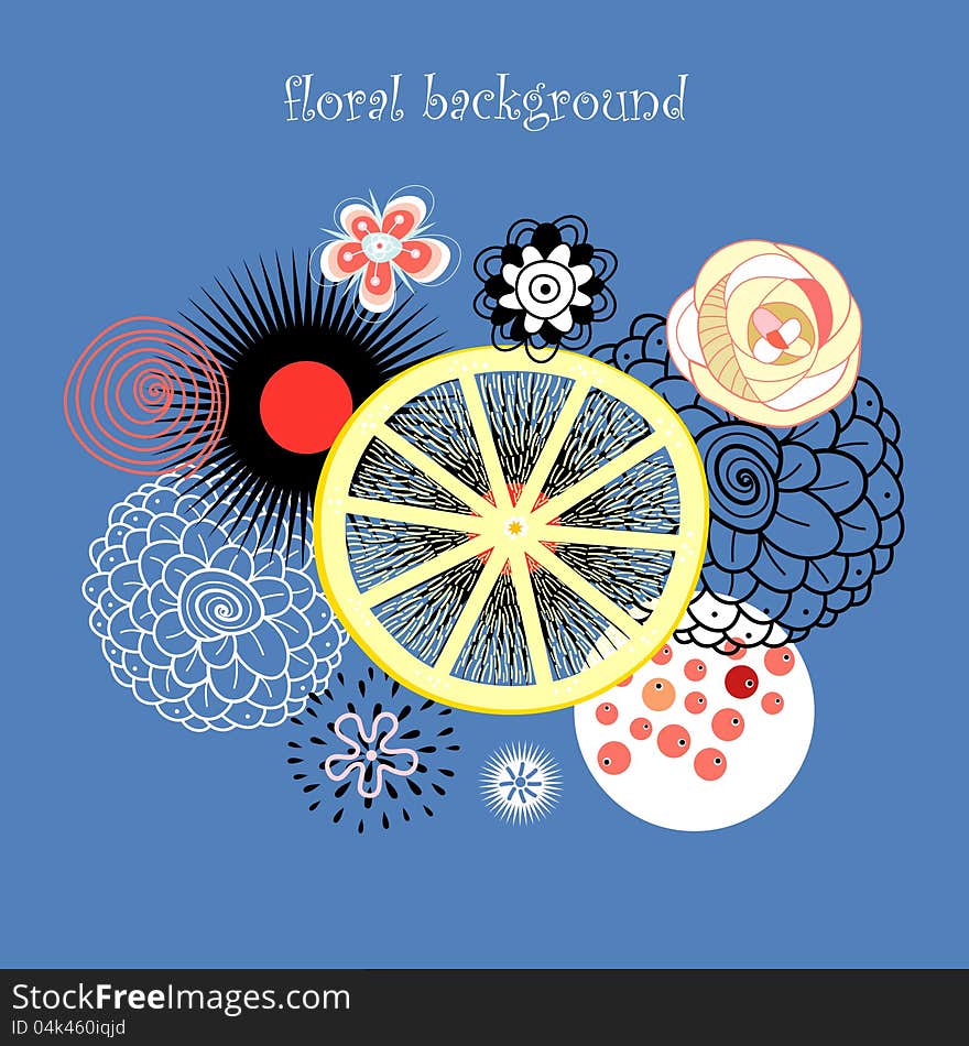 Floral background with lemon