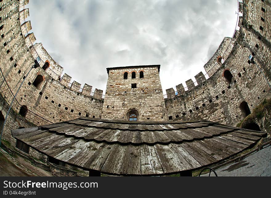 The medieval fortress. Photographed inside and arranged in a semicircle. The medieval fortress. Photographed inside and arranged in a semicircle