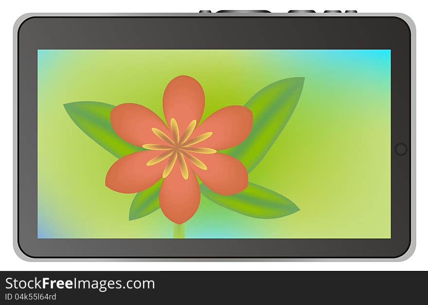 Abstract tablet device with flower illustration